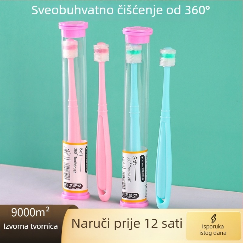 Aishukou dječja četkica za zube s 360° silikonom glavom, ručna, mekana vlakna, kutija od 400 komada