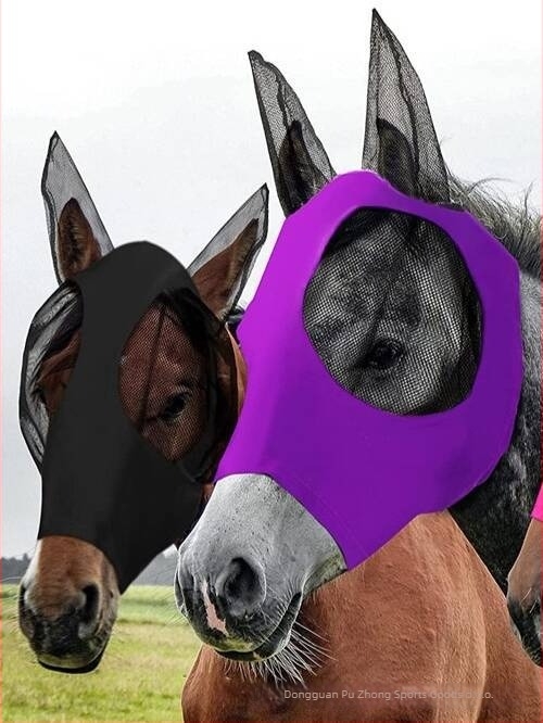 Jahačka maska za konje — prozračna mrežasta tkanina od najlona i Lycra, visoka elastičnost, jednostavno čišćenje i nošenje, zaštita od komaraca i insekata