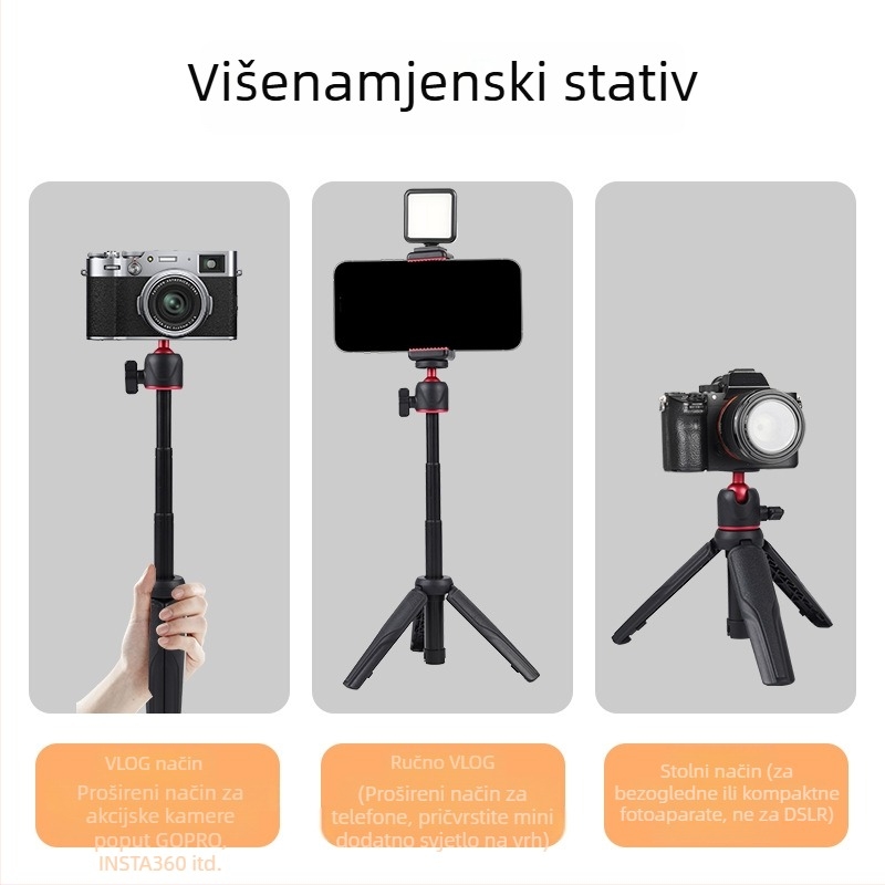 Stolni mini stativ za video snimanje, prijenosni, s produžnom šipkom, od plastike