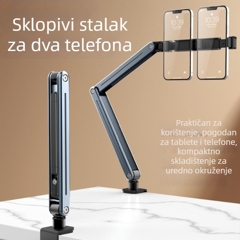 Dvostruki držač za telefon i tablet s 360° rotacijom, sklopiv i podesiv kut gledanja za noćni ormarić