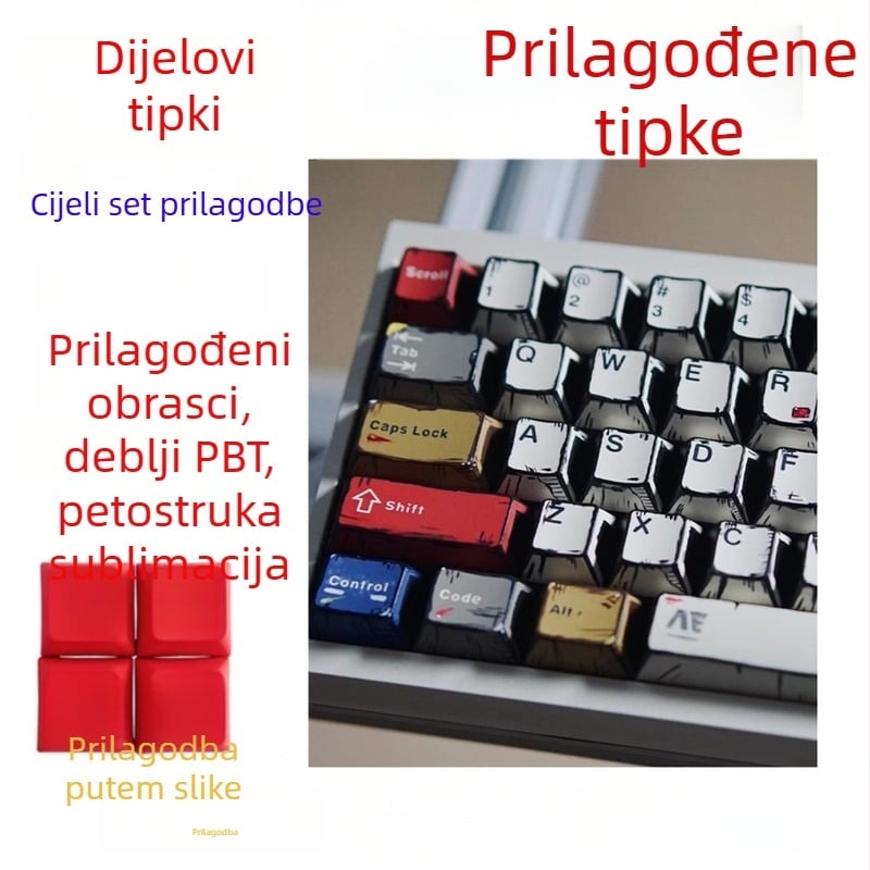 Set PBT kapica tipki za mehaničke tipkovnice, petostruka sublimacija, anime 2D dizajn, prilagođeno, kompletan set
