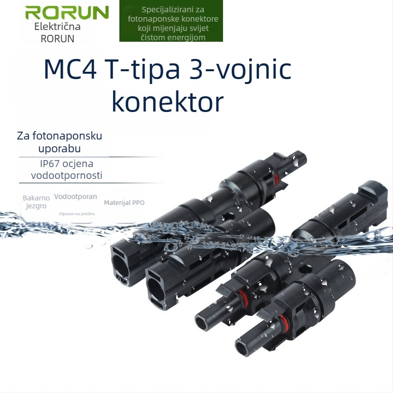 Solarni fotonaponski spojnik, T-typ, trostruki priključak, 2-1 muško-ženski adapter, PPO, model T2-1