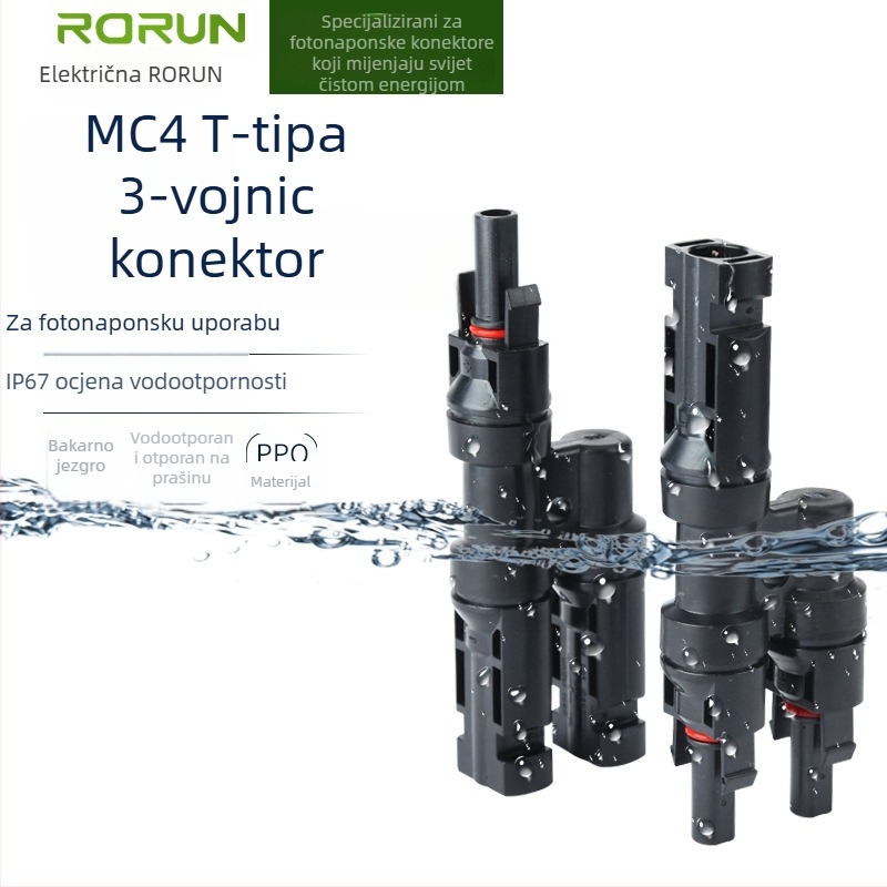 Solarni fotonaponski spojnik, T-typ, trostruki priključak, 2-1 muško-ženski adapter, PPO, model T2-1