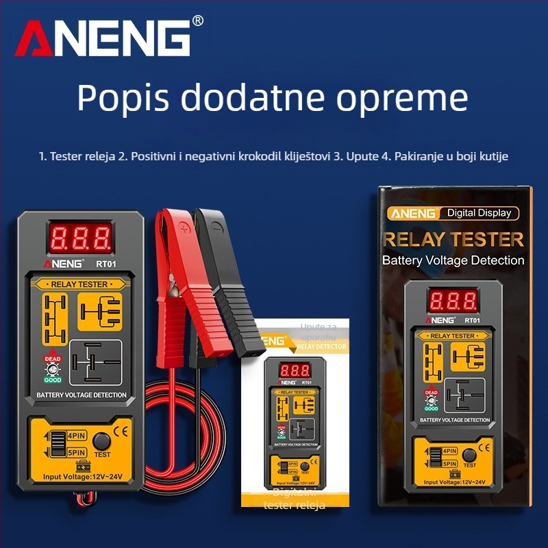 ANENG RT01 Detektor automobinskih releja s digitalnim testerom baterije, univerzalni 12V/24V, analizator releja s četiri i pet pinova