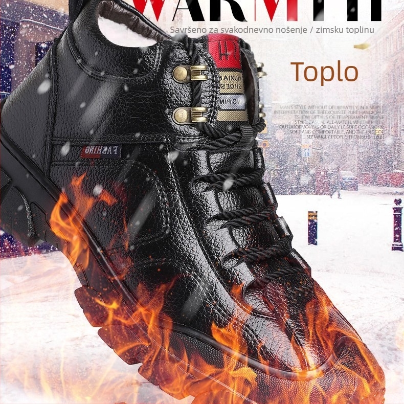 Muške zimske visoke planinarske cipele, protiv klizanja, gornji dio od goveđe kože, gumeni potplat