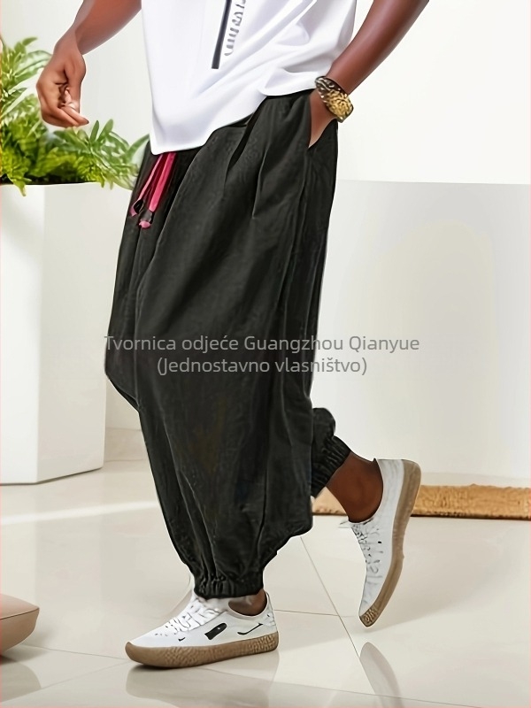Muške Lantern hlače, širokog kroja, dugačke, s vezicom za pojas, 100% poliester