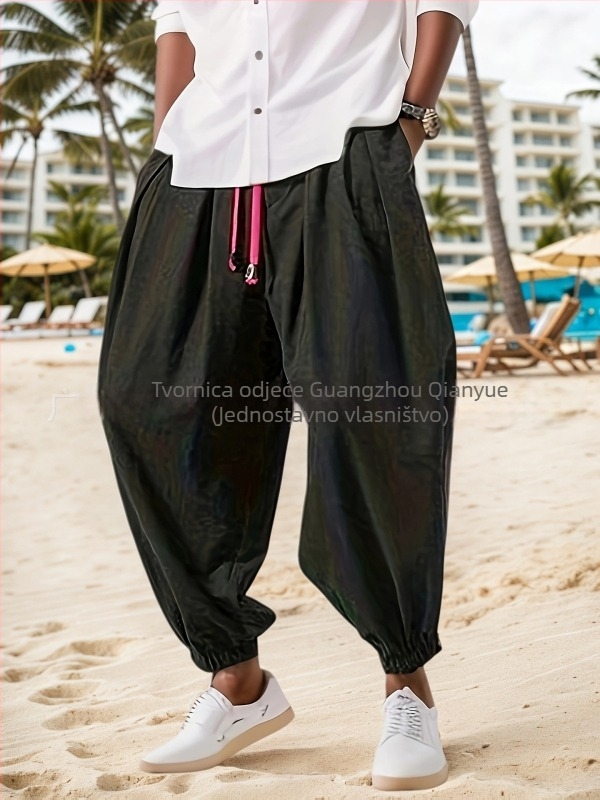 Muške Lantern hlače, širokog kroja, dugačke, s vezicom za pojas, 100% poliester