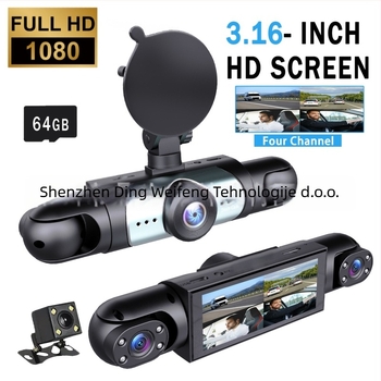 Četverokanaalni auto dash cam 1080p: prednja, lijeva, desna i stražnja kamera, povratna slika, 16 GB memorije