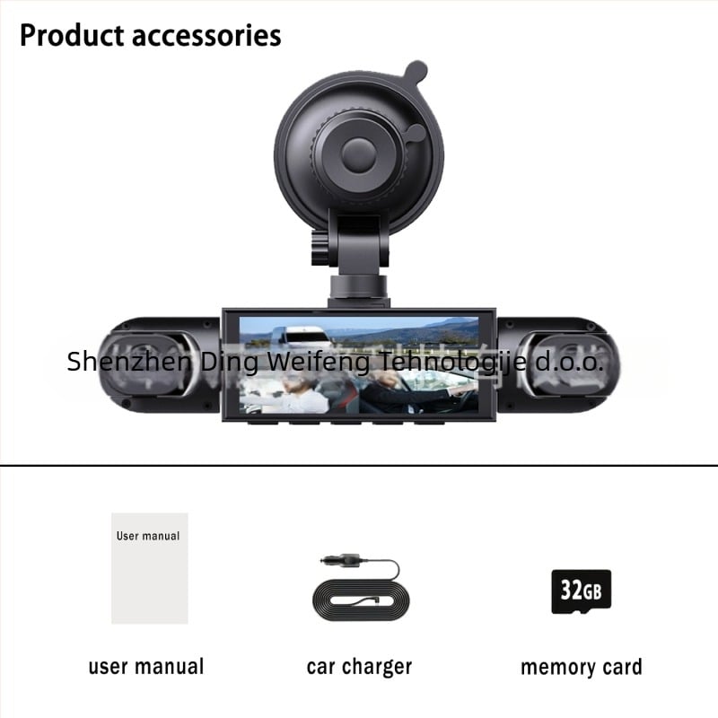 Četverokanaalni auto dash cam 1080p: prednja, lijeva, desna i stražnja kamera, povratna slika, 16 GB memorije