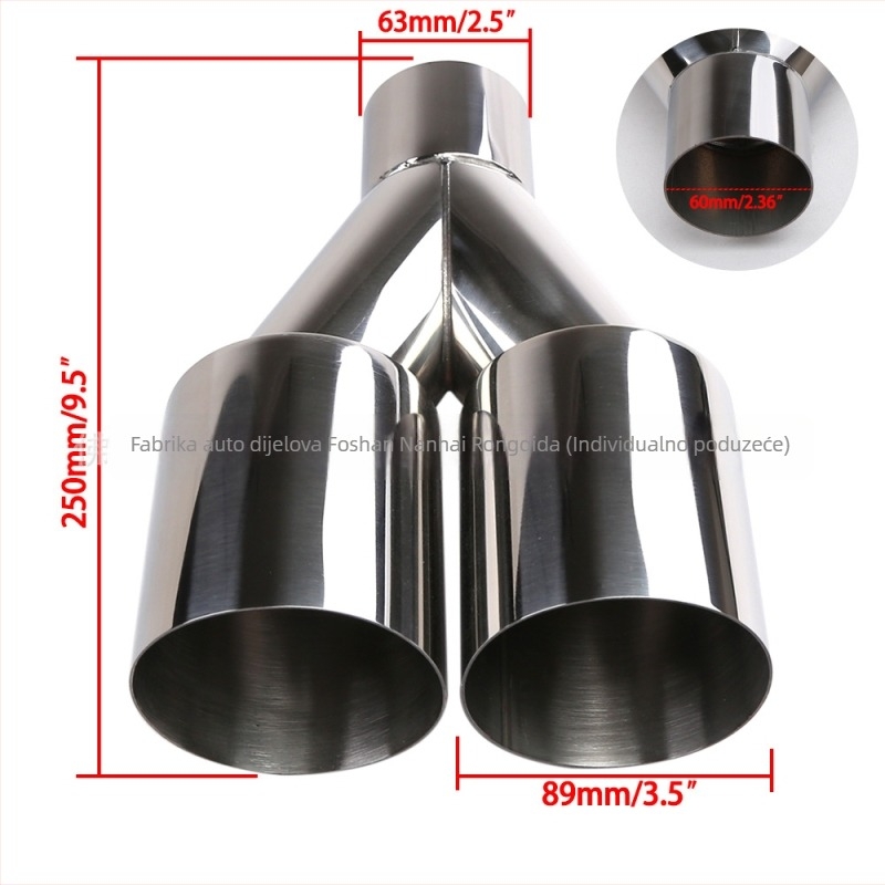 DTOUCH cijev za ispušni sustav od nehrđajućeg čelika, Y-typ, modifikacija 1-u-2, dvostruki izlaz s četiri otvora, univerzalno