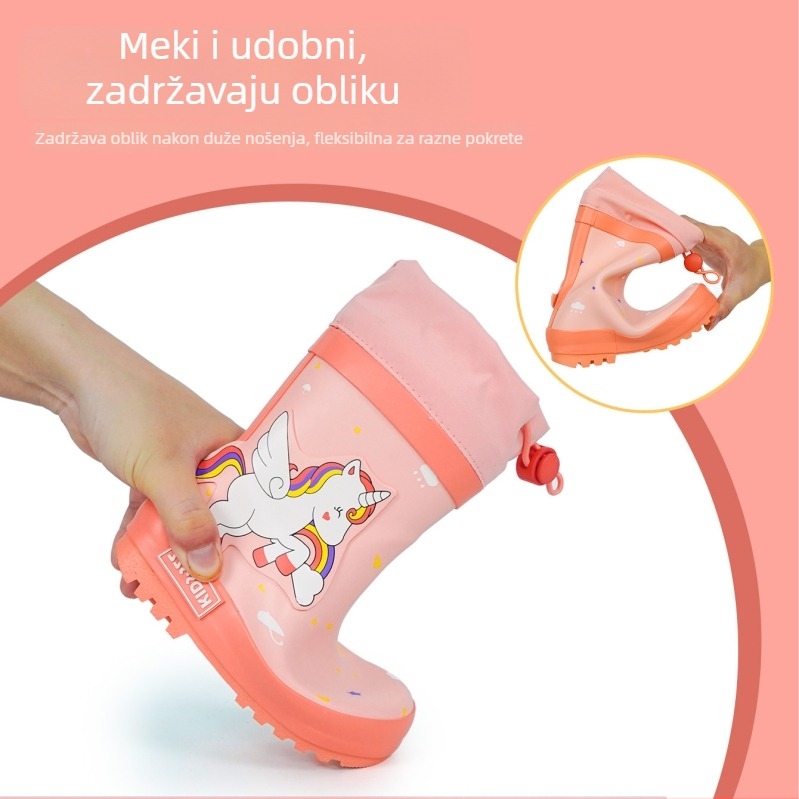 Dječje gumene čizme za kišu s motivom jednoroga, gumeni gornji dio, visok štit, niski potplat, cijele sezone