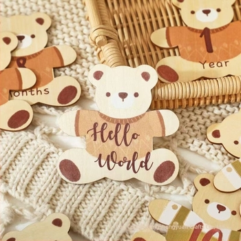Drvene kartice za mjesece djeteta s motivom medvjeda za fotografiranje (Drvo • Tema medvjed • Kartice mjesece za dijete • Fotografijski rekvizit)