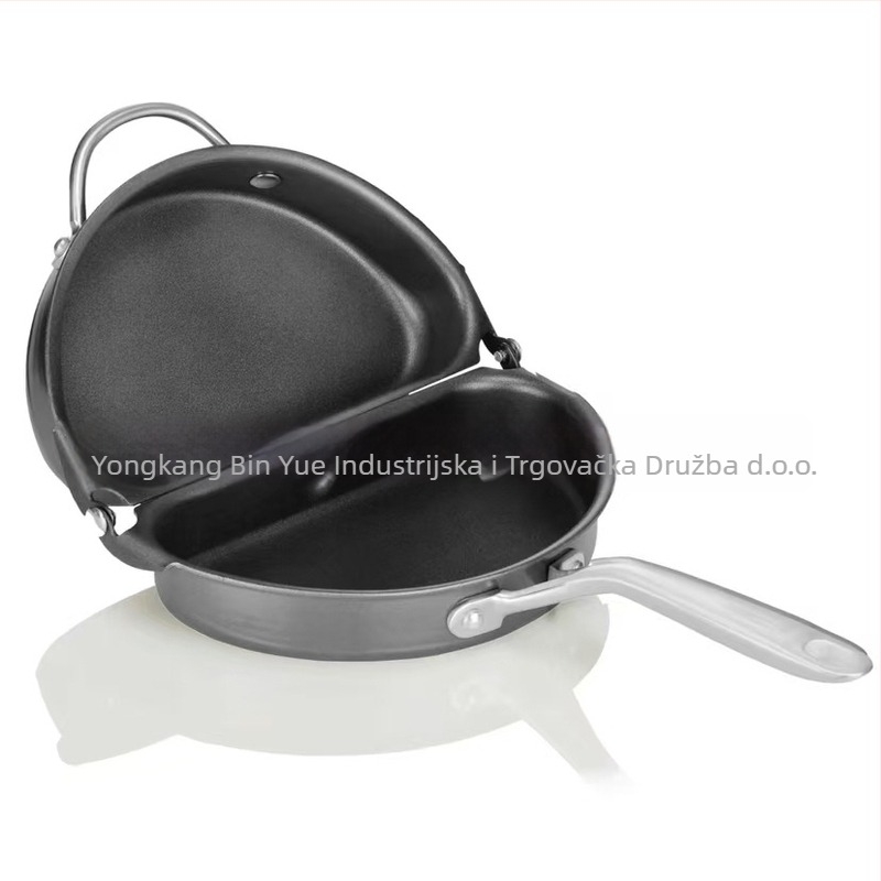 Sklopiva tava za prženje s dvostrukim ravnim dnom, neprijanjajuće, od aluminijske legure, kompatibilna s plinskom i indukcijskom pločom