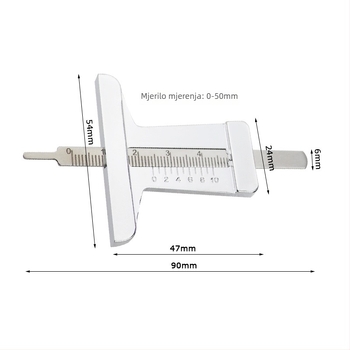 Mjerilo dubine profila gume, vernier kaliper, nehrđajući čelik, raspon 50 mm, preciznost 1 mm