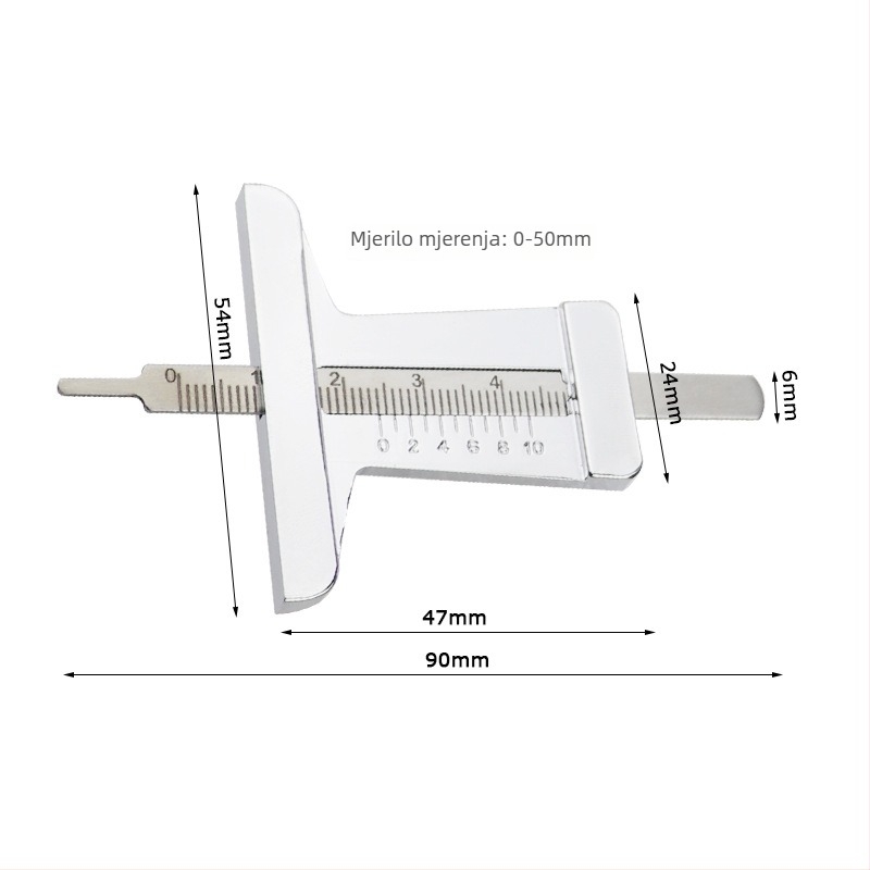 Mjerilo dubine profila gume, vernier kaliper, nehrđajući čelik, raspon 50 mm, preciznost 1 mm