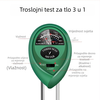Tester tla 3-u-1: vlaga, pH i hranljive tvari za cvijeće i lončanice
