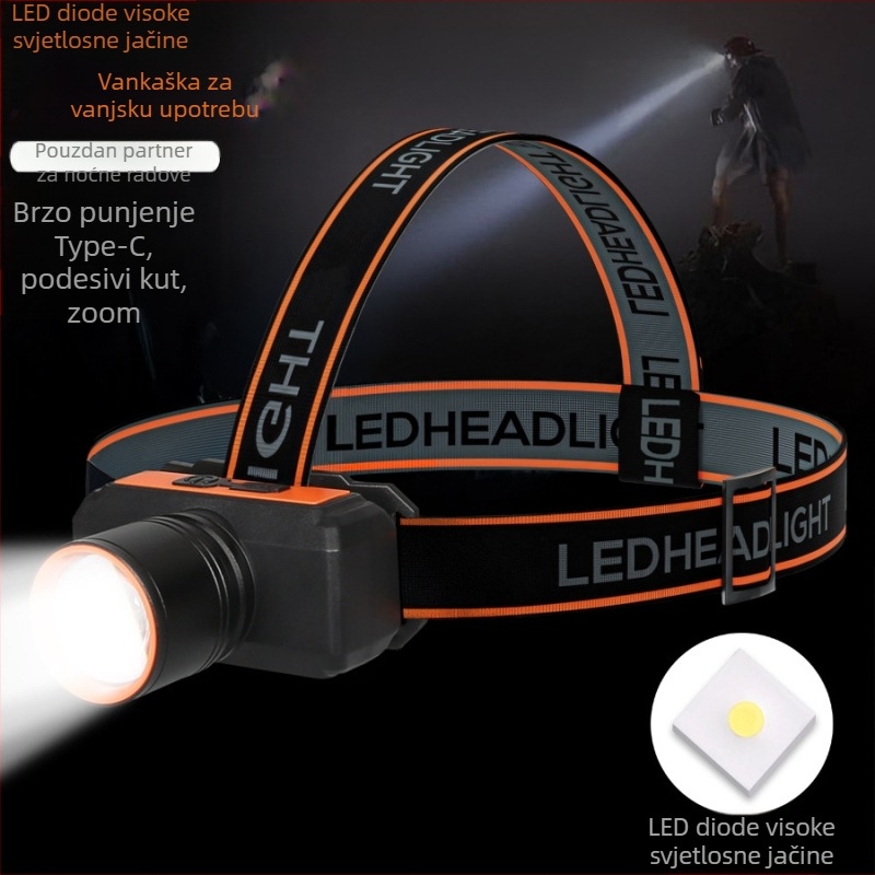 Čelna lampica za ribolov sa bijelim laserom, 5W, punjiva baterija 1200mAh, domet 100–200 m.