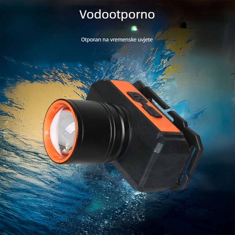 Čelna lampica za ribolov sa bijelim laserom, 5W, punjiva baterija 1200mAh, domet 100–200 m.
