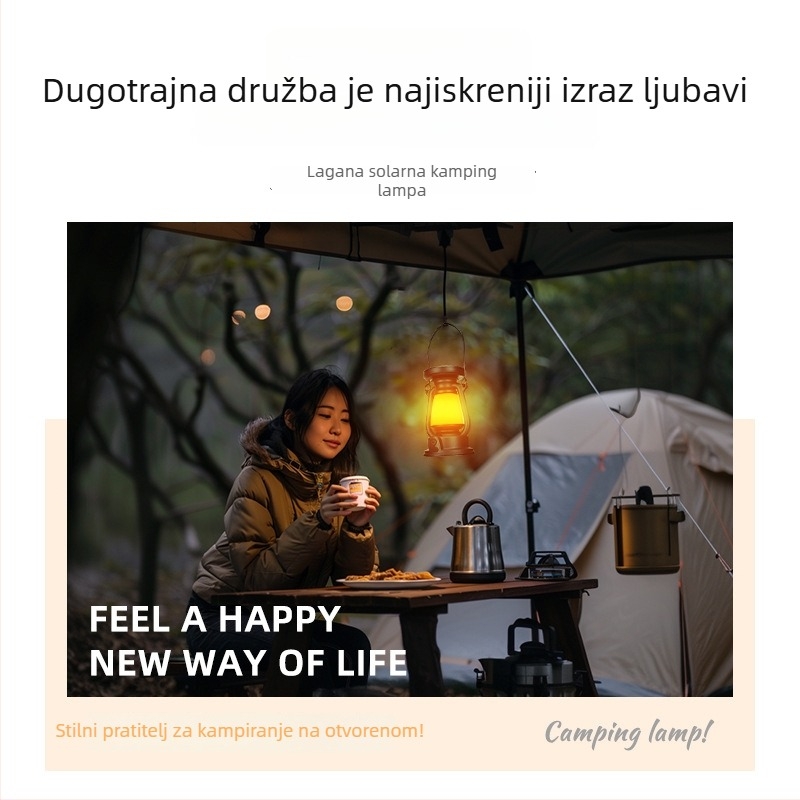 LED kamp lampica s punjivom baterijom, prijenosna za kampiranje, 3,7V, 3W, dodirni prekidač