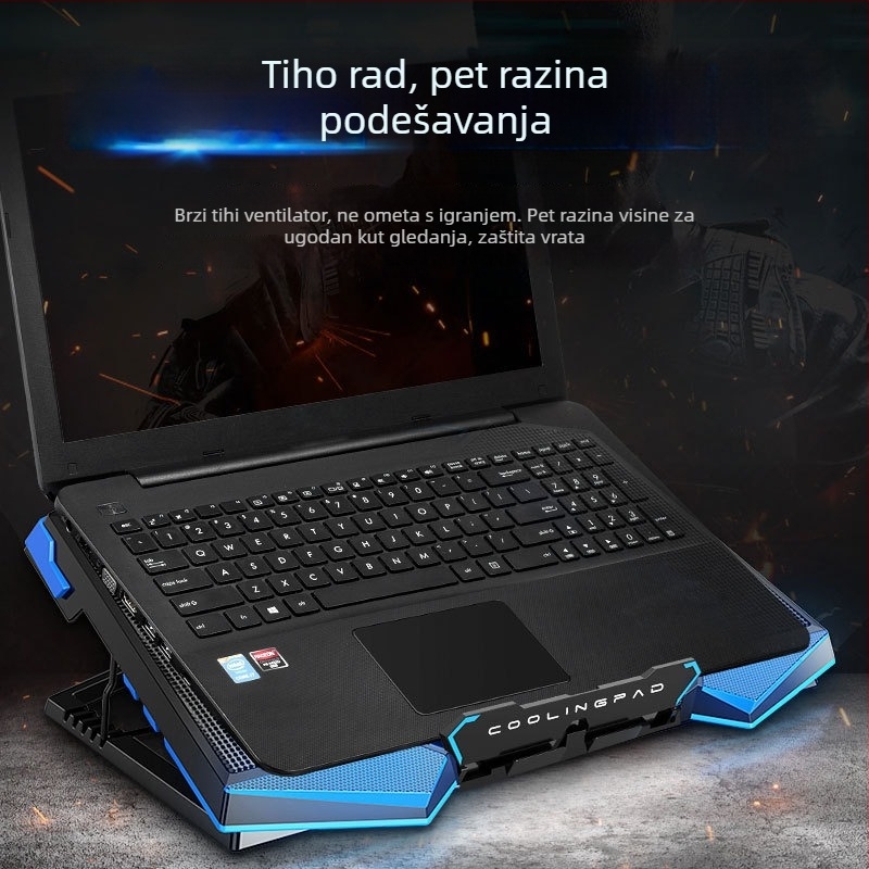 Hladnjak za prijenosno računalo | Metalna mreža | Ventilator za hlađenje | 5-brzinska konfiguracija ventilatora | Kompatibilno s notebookom, ultrabook, Playbook
