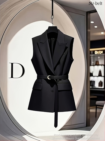 Vesta s ovratnikom sakom, poliester ≥95%, srednja duljina, kopčanje na dva gumba, casual japansko-korejski stil