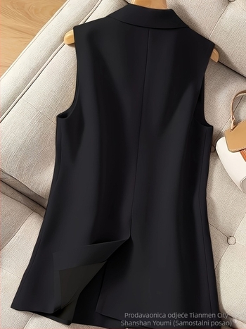 Vesta s ovratnikom sakom, poliester ≥95%, srednja duljina, kopčanje na dva gumba, casual japansko-korejski stil