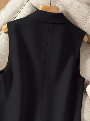 Vesta s ovratnikom sakom, poliester ≥95%, srednja duljina, kopčanje na dva gumba, casual japansko-korejski stil