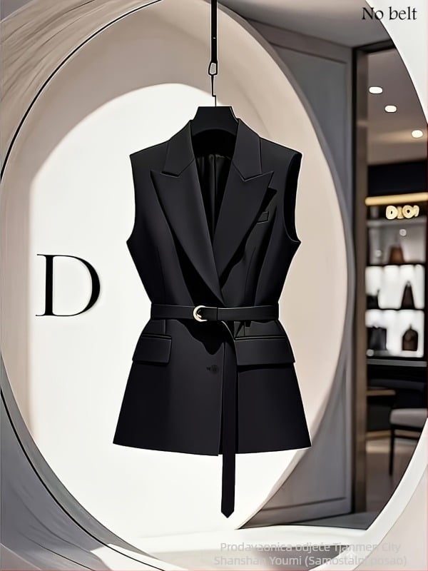 Vesta s ovratnikom sakom, poliester ≥95%, srednja duljina, kopčanje na dva gumba, casual japansko-korejski stil