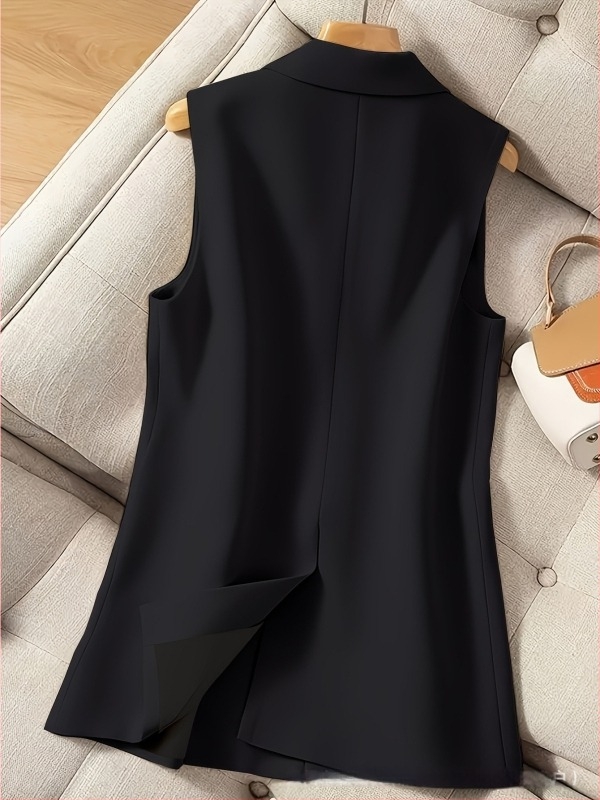 Vesta s ovratnikom sakom, poliester ≥95%, srednja duljina, kopčanje na dva gumba, casual japansko-korejski stil