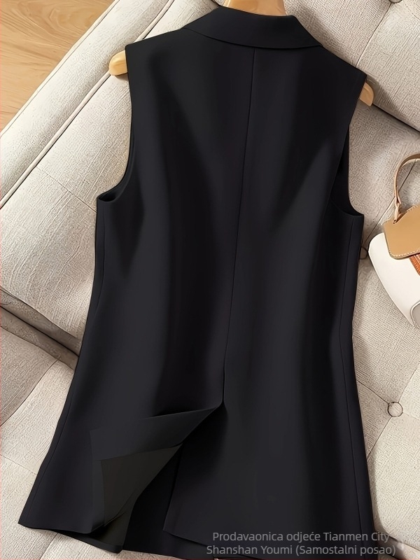 Vesta s ovratnikom sakom, poliester ≥95%, srednja duljina, kopčanje na dva gumba, casual japansko-korejski stil