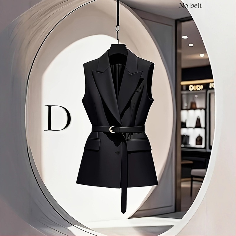 Vesta s ovratnikom sakom, poliester ≥95%, srednja duljina, kopčanje na dva gumba, casual japansko-korejski stil