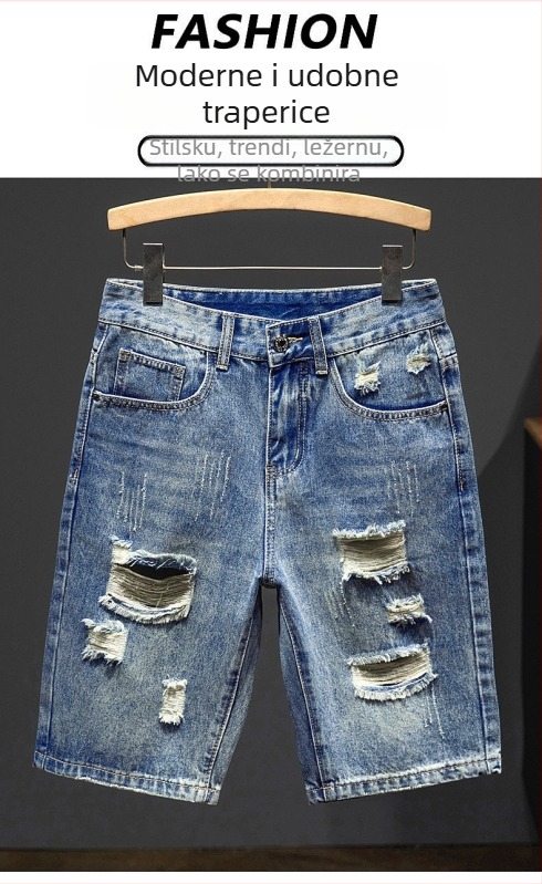 Muške traper šorceve, srednji pojas, zip, ispran završetak, japansko-korejski stil