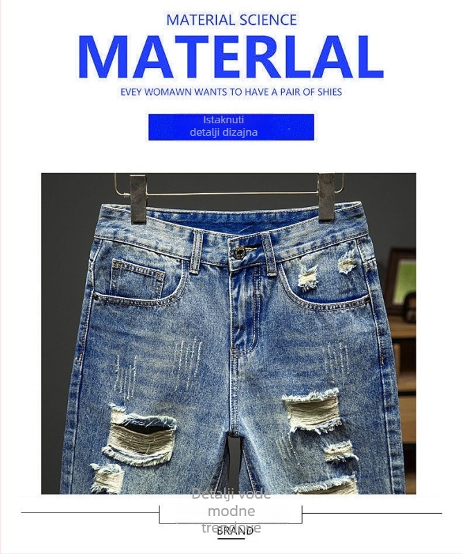 Muške traper šorceve, srednji pojas, zip, ispran završetak, japansko-korejski stil