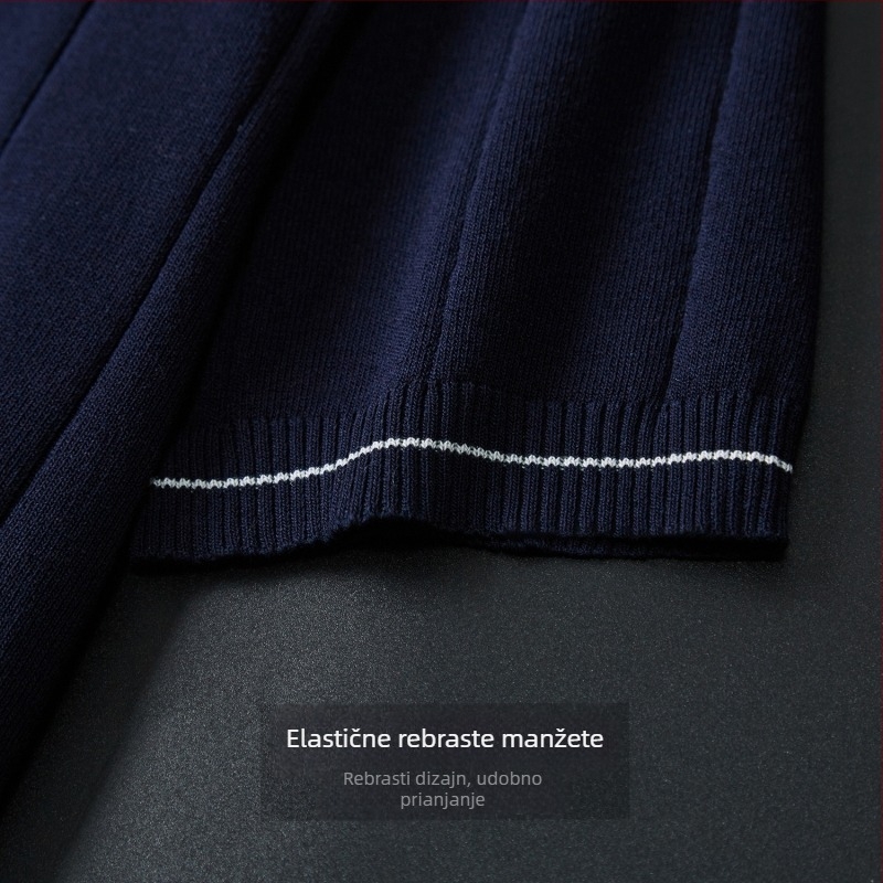 Pletena polo majica, uski kroj, okrugli ovratnik, jacquard pletena, mercerizirani pamuk s 66,3% viskoze