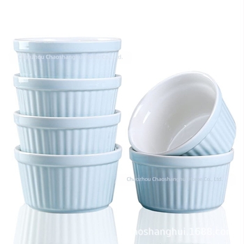 Porcelanska zdjela za parena jaja, okrugla, mikrovalna kompatibilna, glazirana površina, za pečenje deserata