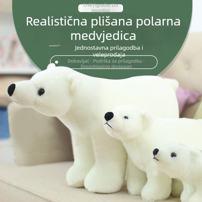 Plišani lutkica polarni medvjed – kratki pliš, PP pamuk punilo (Uzrast 7–14 godina)