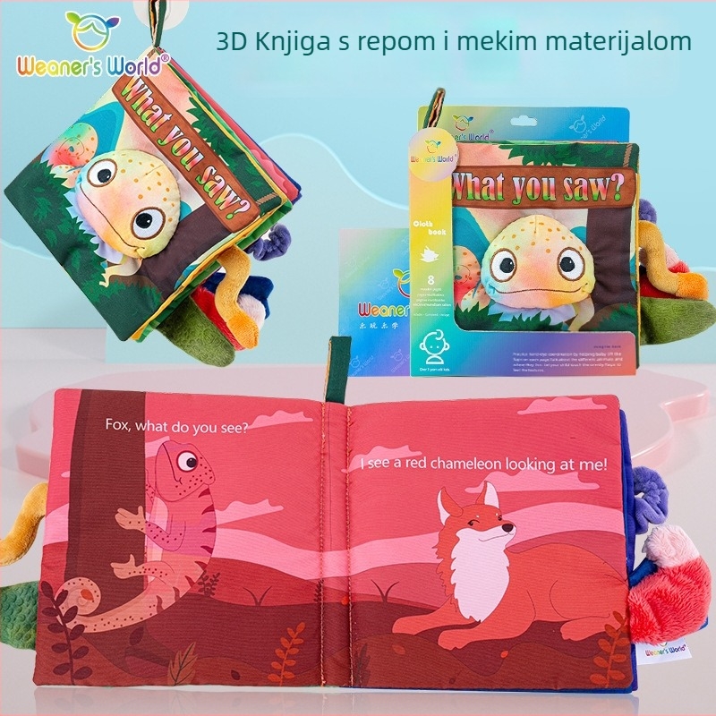 Interaktivna platnena knjiga s repom za bebe i djecu, periva, žvačljiva i otporna na kidanje, rana edukativna igračka