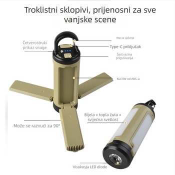 LED kamp lamp XF-LY23, punjiva, 3V, 5W, 90° sklopni dizajn s tri lopatice