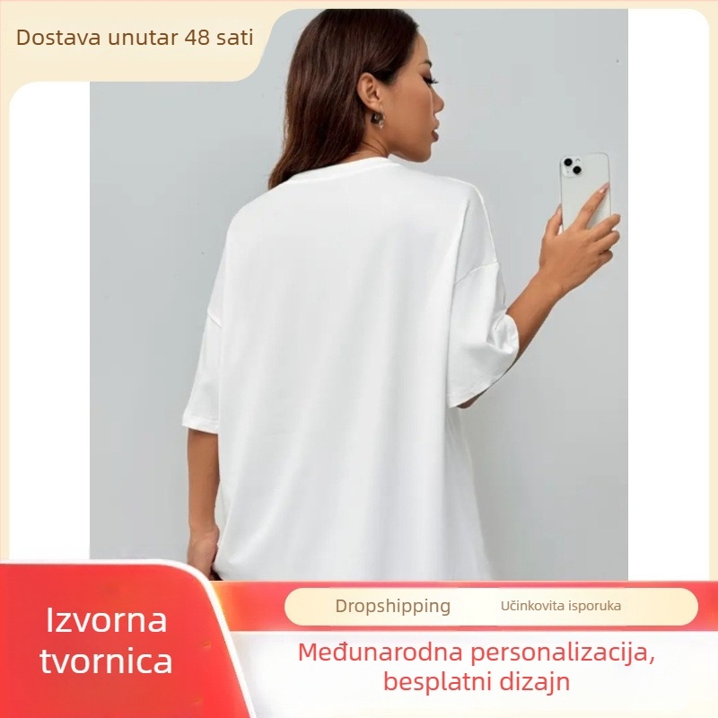 Ženski pamučni T‑shirt s otiskom, okrugli izrez, kratki rukavi, 95%+ pamuk, pulover stil