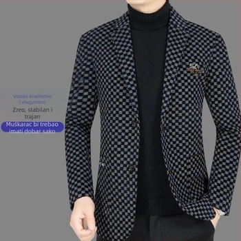 Muško casual sako - slim fit, jednoredno s tri gumba, 70% poliester, vezeni detalji, otporno na vjetar, jesen