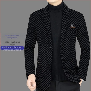 Muško casual sako - slim fit, jednoredno s tri gumba, 70% poliester, vezeni detalji, otporno na vjetar, jesen