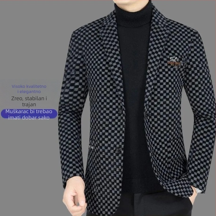 Muško casual sako - slim fit, jednoredno s tri gumba, 70% poliester, vezeni detalji, otporno na vjetar, jesen