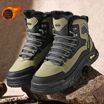 Muške zimske visoke planinske cipele s fleec podstavom, gornji dio od umjetne kože, gumeni potplat, vezanje