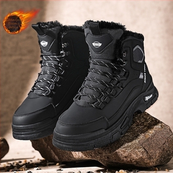 Muške zimske visoke planinske cipele s fleec podstavom, gornji dio od umjetne kože, gumeni potplat, vezanje