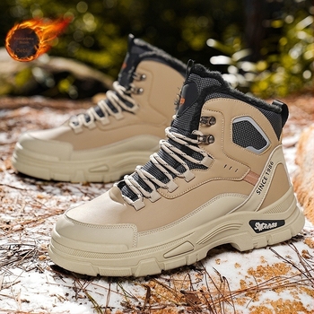 Muške zimske visoke planinske cipele s fleec podstavom, gornji dio od umjetne kože, gumeni potplat, vezanje