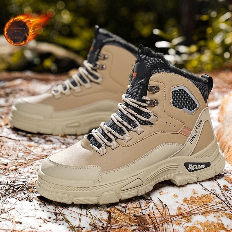 Muške zimske visoke planinske cipele s fleec podstavom, gornji dio od umjetne kože, gumeni potplat, vezanje