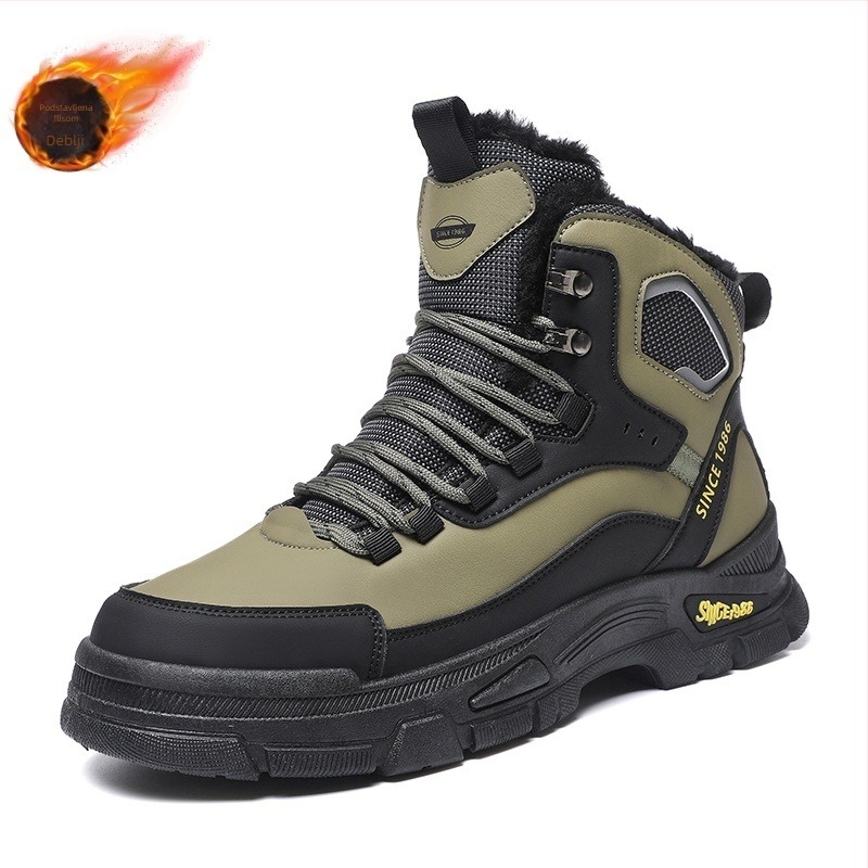 Muške zimske visoke planinske cipele s fleec podstavom, gornji dio od umjetne kože, gumeni potplat, vezanje