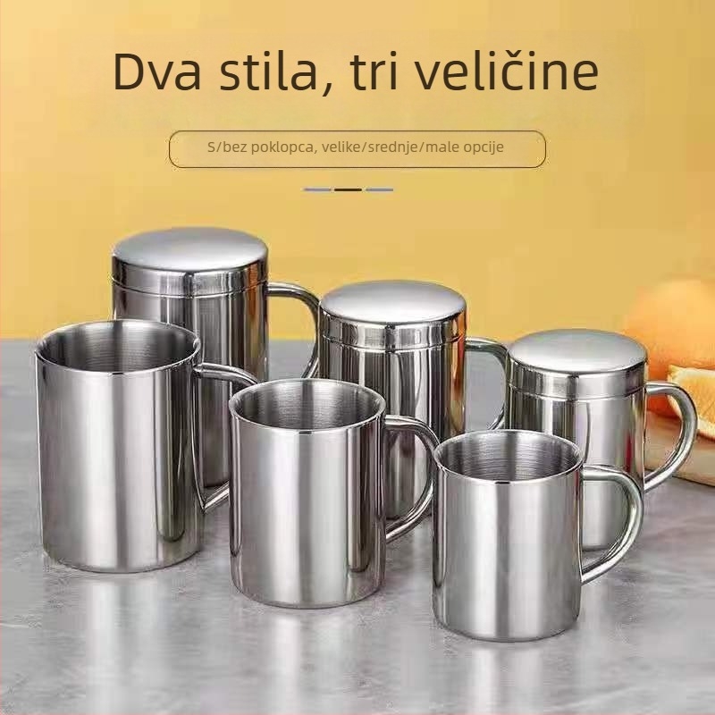 Šalica od nehrđajućeg čelika 304 sa poklopcem, dvostruko stijenovana izolacija, moderan minimalistički dizajn, pogodna kao poslovni dar