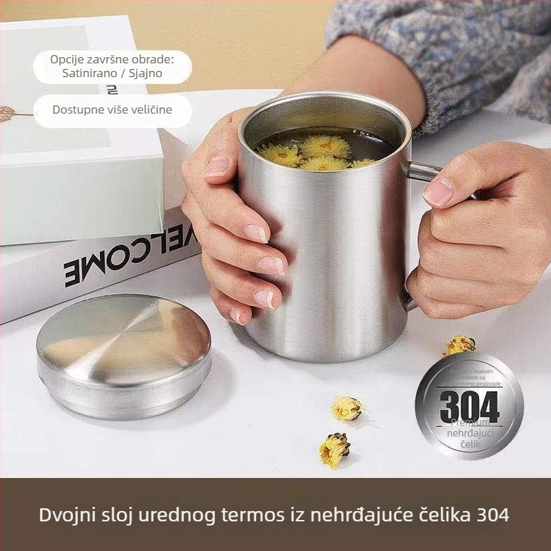 Šalica od nehrđajućeg čelika 304 sa poklopcem, dvostruko stijenovana izolacija, moderan minimalistički dizajn, pogodna kao poslovni dar