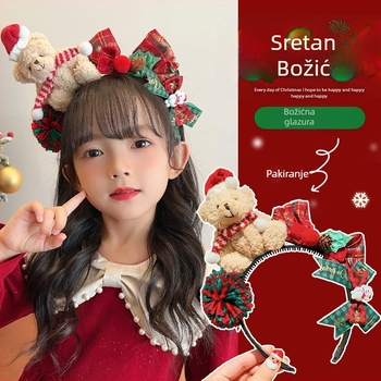 Band za kosu za djecu – Božićni crtani uzorak, tkanina, ručna izrada, zasebno pakiranje, za dob 3–10 godina